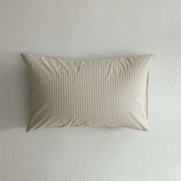 棉眠 2026新款调色盘水洗棉混搭单品系列-条纹单枕套 米白条