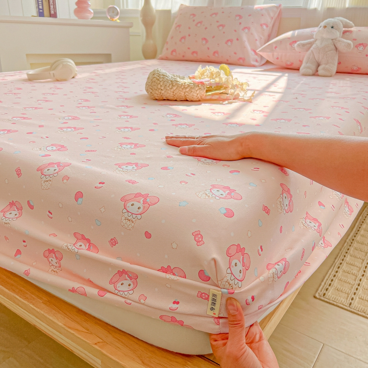 91家纺网 家纺一手货源 找家纺 韩巢家纺 2026新款老粗布床笠春夏季凉席席子热销款防滑床笠单件 小美冰激凌【老粗布】