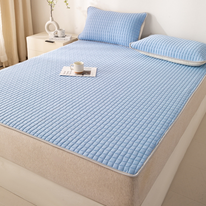 91家纺网 家纺一手货源 找家纺 麋兔 2026新款刺绣纯色氨纶凉感乳胶席子凉席 海军蓝