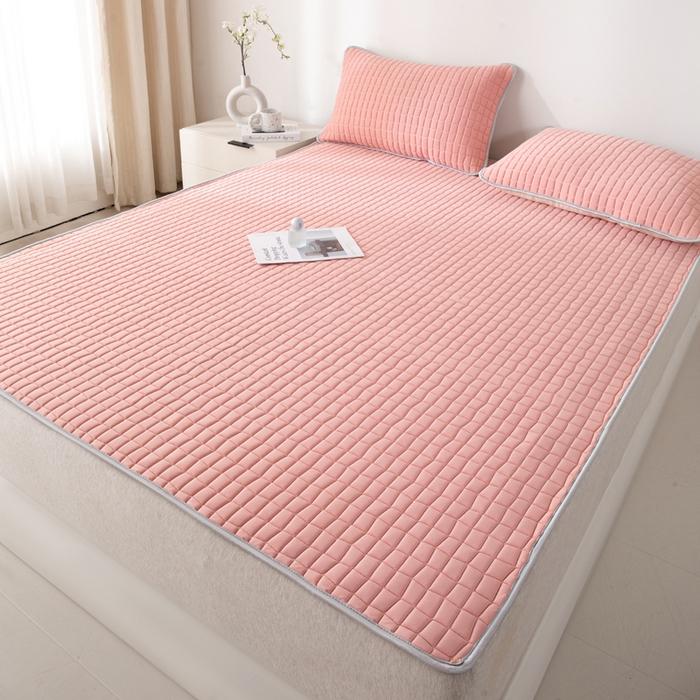 91家纺网 家纺一手货源 找家纺 麋兔 2026新款刺绣纯色氨纶凉感乳胶席子凉席 浅桔