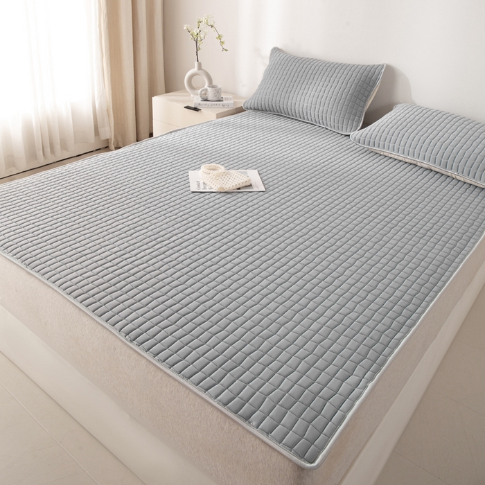 麋兔 2026新款刺绣纯色氨纶凉感乳胶席子凉席 高级灰