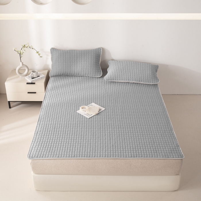 91家纺网 家纺一手货源 找家纺 麋兔 2026新款刺绣纯色氨纶凉感乳胶席子凉席 高级灰