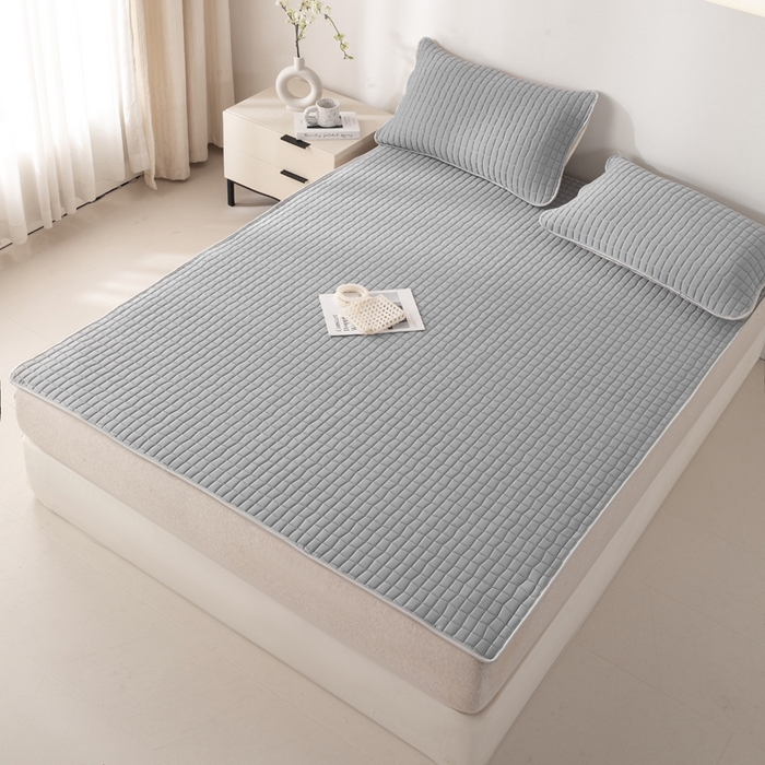 91家纺网 家纺一手货源 找家纺 麋兔 2026新款刺绣纯色氨纶凉感乳胶席子凉席 高级灰