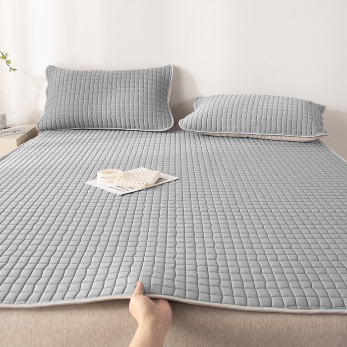 91家纺网 家纺一手货源 找家纺 麋兔 2026新款刺绣纯色氨纶凉感乳胶席子凉席 高级灰