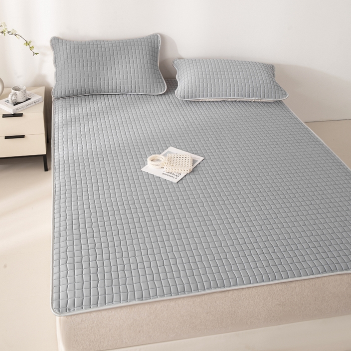 91家纺网 家纺一手货源 找家纺 麋兔 2026新款刺绣纯色氨纶凉感乳胶席子凉席 高级灰