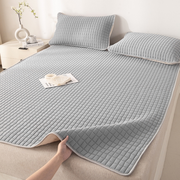 91家纺网 家纺一手货源 找家纺 麋兔 2026新款刺绣纯色氨纶凉感乳胶席子凉席 高级灰