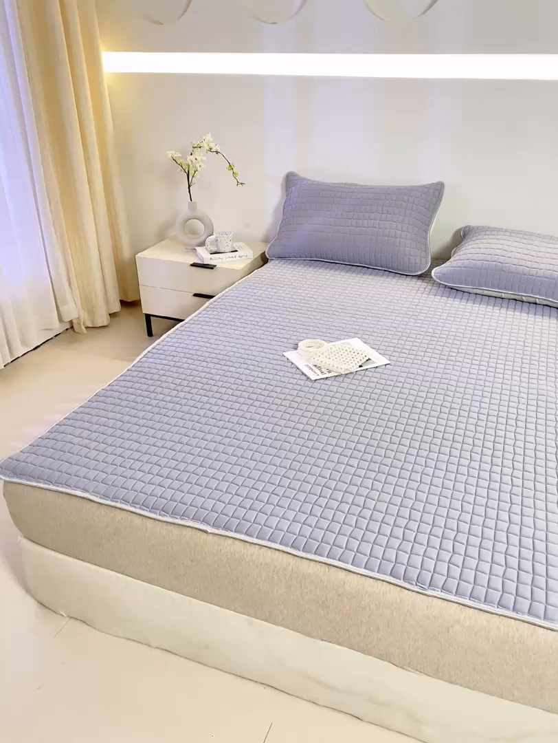 91家纺网 家纺一手货源 找家纺 麋兔 2026新款刺绣纯色氨纶凉感乳胶席子凉席 高级灰