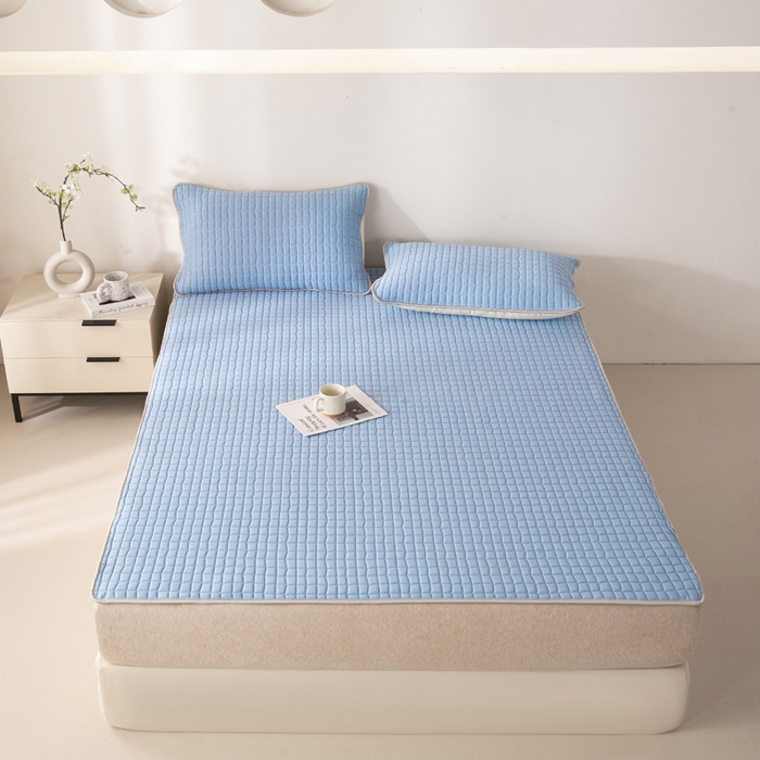 91家纺网 家纺一手货源 找家纺 麋兔 2026新款刺绣纯色氨纶凉感乳胶席子凉席 海军蓝