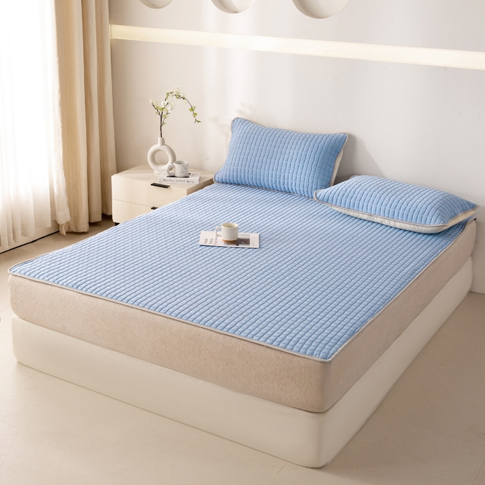 91家纺网 家纺一手货源 找家纺 麋兔 2026新款刺绣纯色氨纶凉感乳胶席子凉席 海军蓝