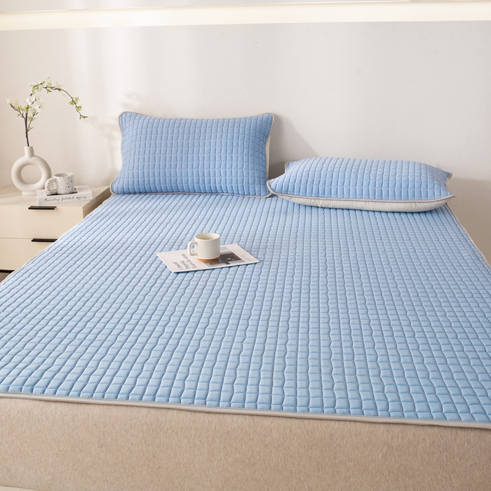 91家纺网 家纺一手货源 找家纺 麋兔 2026新款刺绣纯色氨纶凉感乳胶席子凉席 海军蓝