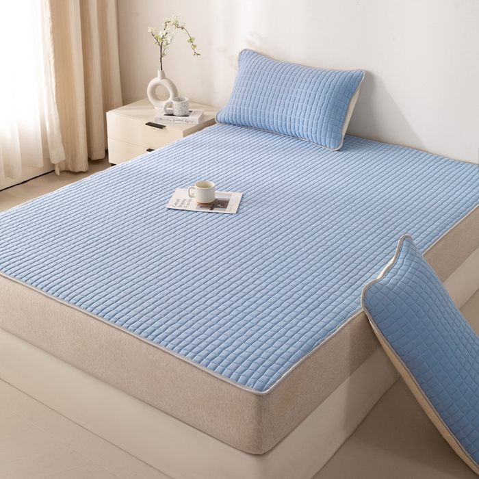 91家纺网 家纺一手货源 找家纺 麋兔 2026新款刺绣纯色氨纶凉感乳胶席子凉席 海军蓝