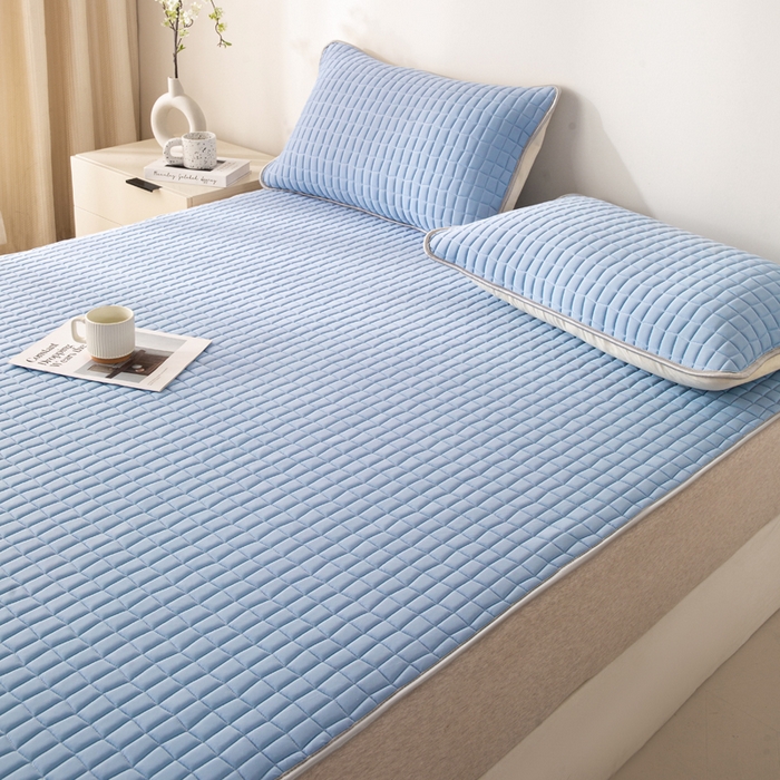 91家纺网 家纺一手货源 找家纺 麋兔 2026新款刺绣纯色氨纶凉感乳胶席子凉席 海军蓝