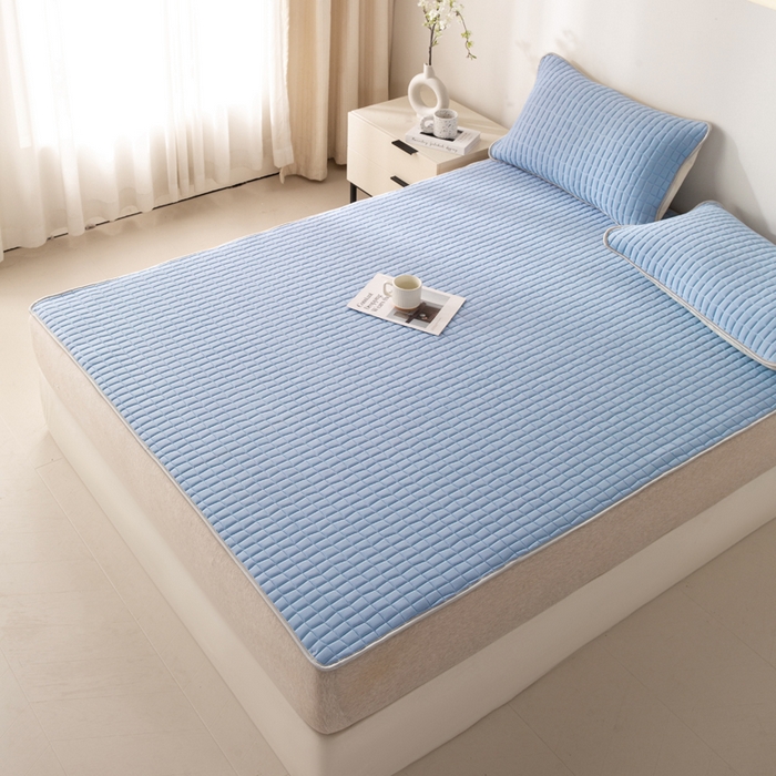 91家纺网 家纺一手货源 找家纺 麋兔 2026新款刺绣纯色氨纶凉感乳胶席子凉席 海军蓝