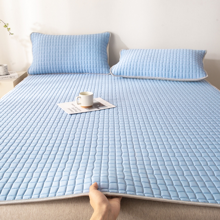 91家纺网 家纺一手货源 找家纺 麋兔 2026新款刺绣纯色氨纶凉感乳胶席子凉席 海军蓝