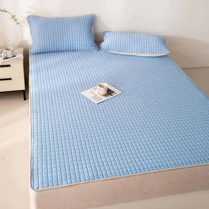 91家纺网 家纺一手货源 找家纺 麋兔 2026新款刺绣纯色氨纶凉感乳胶席子凉席 海军蓝