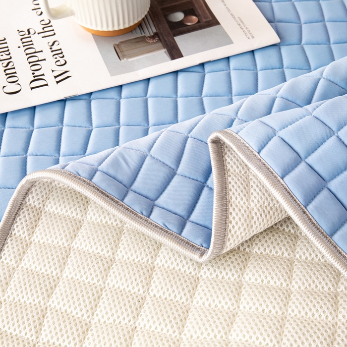 91家纺网 家纺一手货源 找家纺 麋兔 2026新款刺绣纯色氨纶凉感乳胶席子凉席 海军蓝