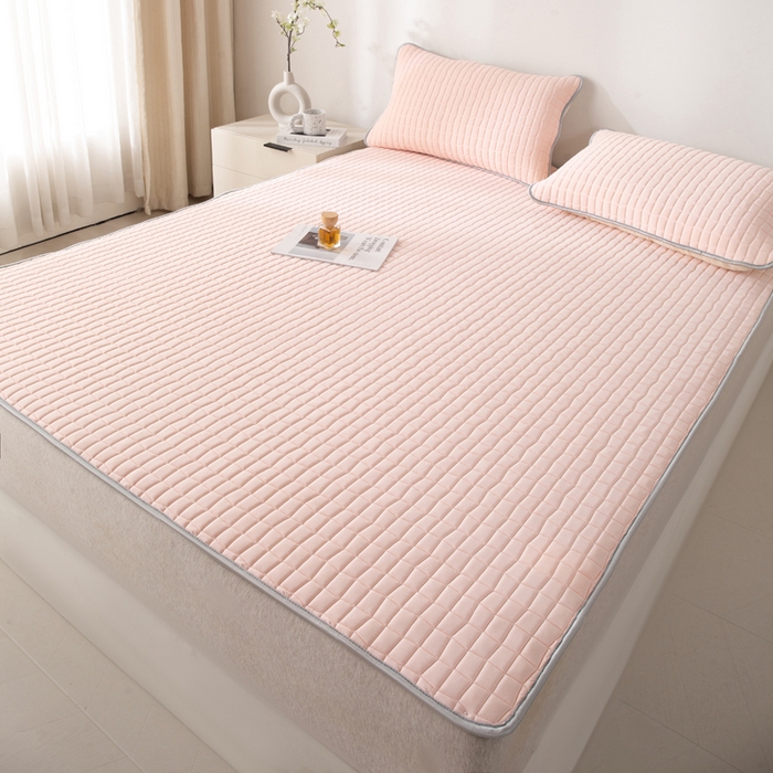 麋兔 2026新款刺绣纯色氨纶凉感乳胶席子凉席 卡布粉