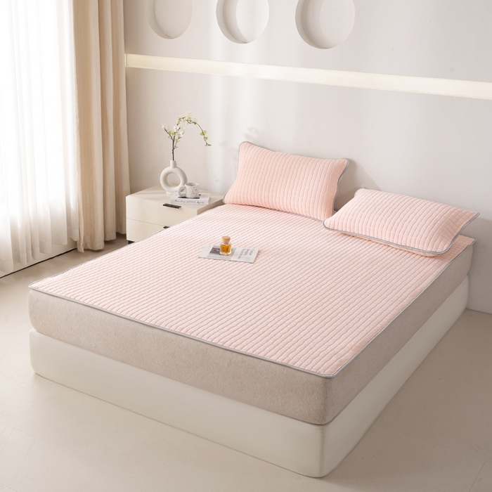 91家纺网 家纺一手货源 找家纺 麋兔 2026新款刺绣纯色氨纶凉感乳胶席子凉席 卡布粉