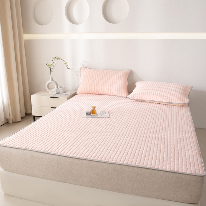 91家纺网 家纺一手货源 找家纺 麋兔 2026新款刺绣纯色氨纶凉感乳胶席子凉席 卡布粉