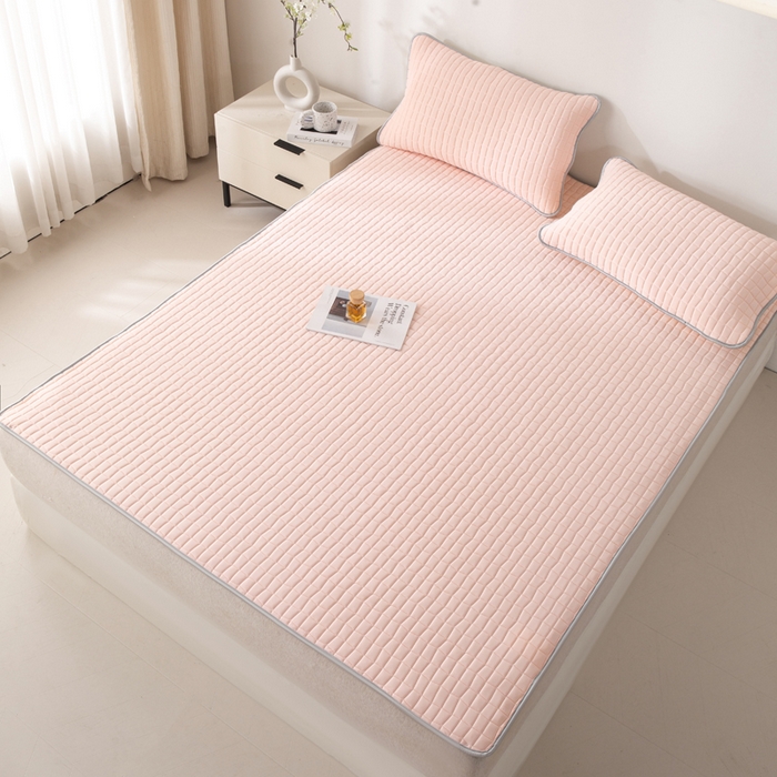 91家纺网 家纺一手货源 找家纺 麋兔 2026新款刺绣纯色氨纶凉感乳胶席子凉席 卡布粉