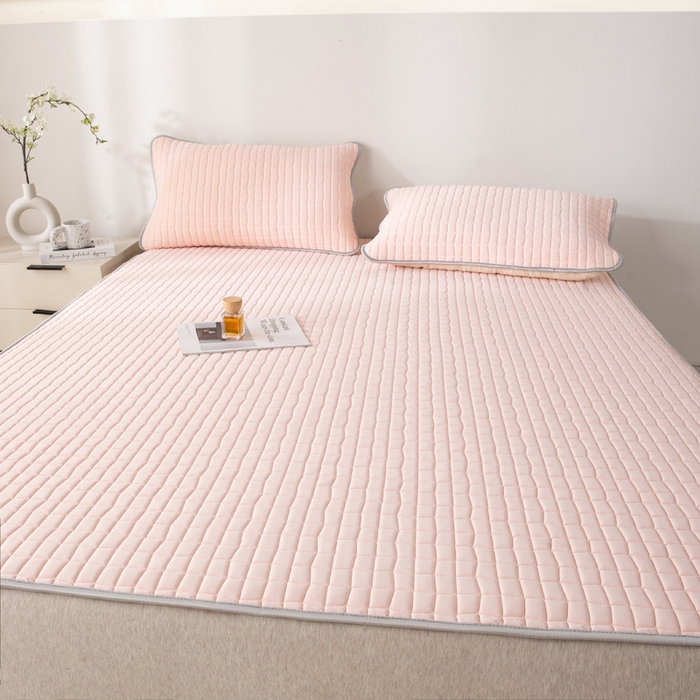 91家纺网 家纺一手货源 找家纺 麋兔 2026新款刺绣纯色氨纶凉感乳胶席子凉席 卡布粉