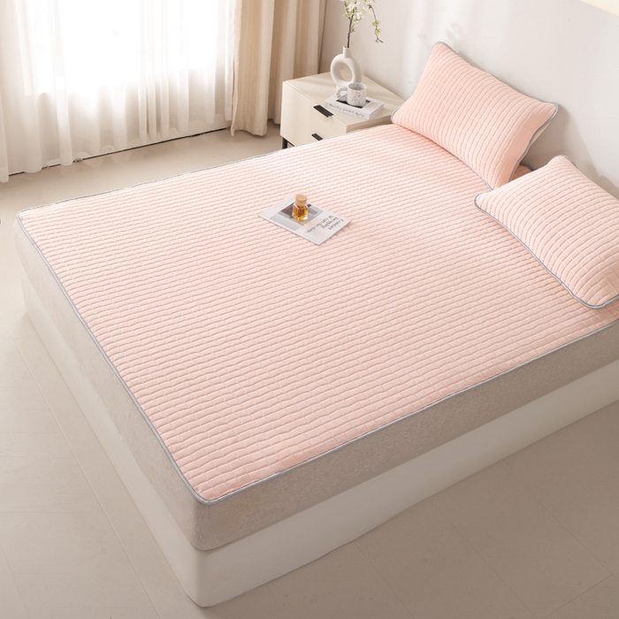 91家纺网 家纺一手货源 找家纺 麋兔 2026新款刺绣纯色氨纶凉感乳胶席子凉席 卡布粉