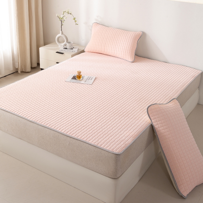 91家纺网 家纺一手货源 找家纺 麋兔 2026新款刺绣纯色氨纶凉感乳胶席子凉席 卡布粉