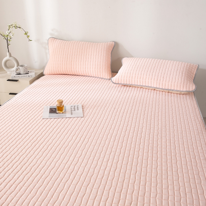 91家纺网 家纺一手货源 找家纺 麋兔 2026新款刺绣纯色氨纶凉感乳胶席子凉席 卡布粉