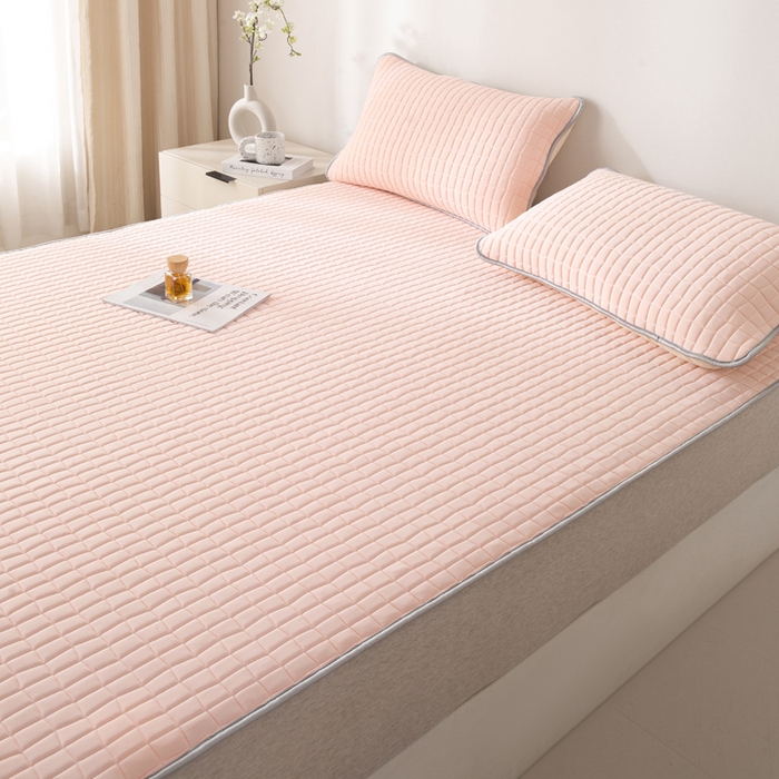 91家纺网 家纺一手货源 找家纺 麋兔 2026新款刺绣纯色氨纶凉感乳胶席子凉席 卡布粉