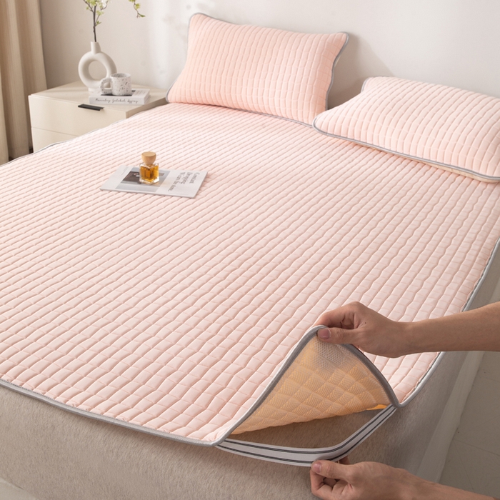 91家纺网 家纺一手货源 找家纺 麋兔 2026新款刺绣纯色氨纶凉感乳胶席子凉席 卡布粉