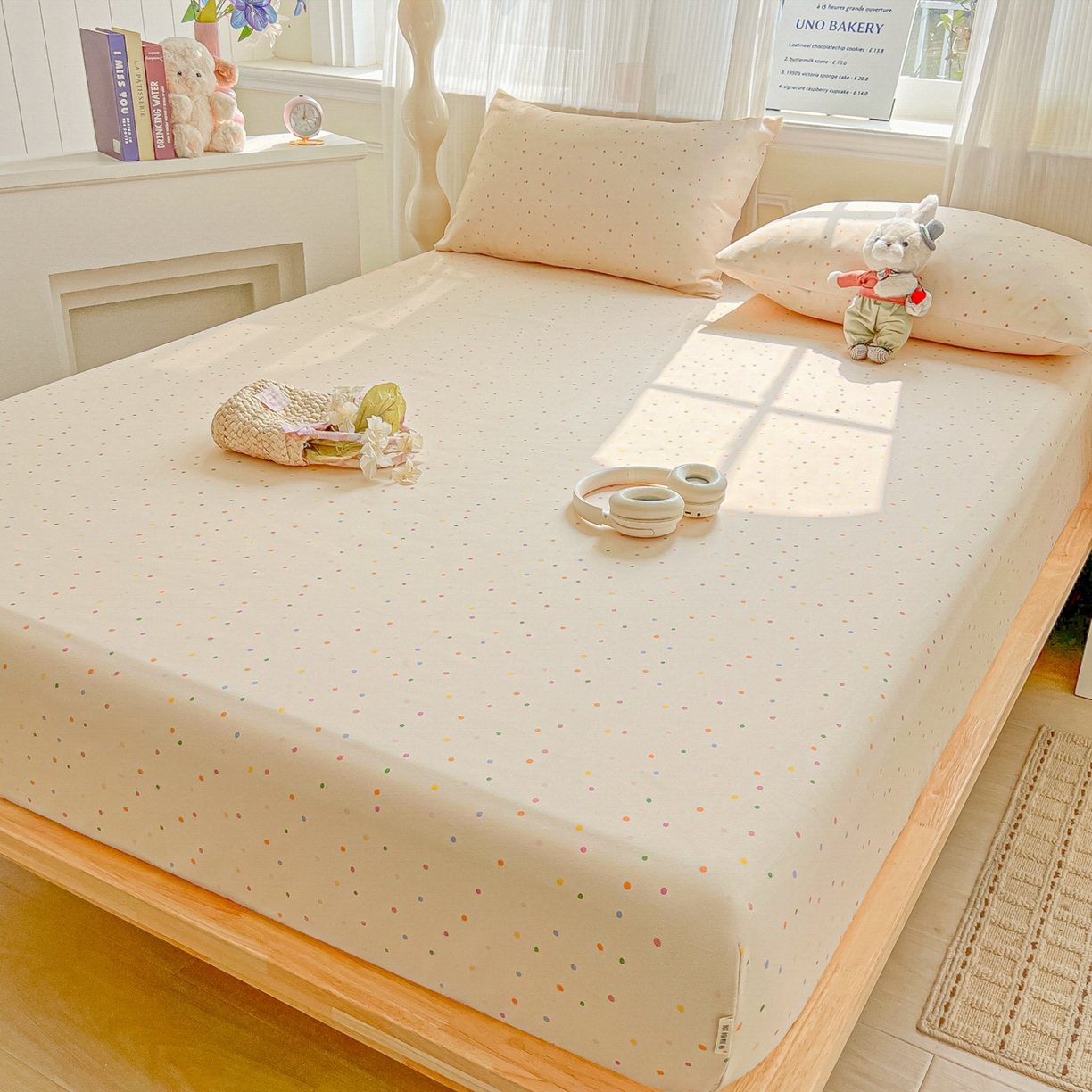 91家纺网 家纺一手货源 找家纺 韩巢家纺 2026新款老粗布床笠春夏季凉席席子热销款防滑床笠单件 波点世界【老粗布】