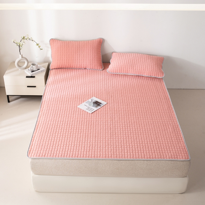 91家纺网 家纺一手货源 找家纺 麋兔 2026新款刺绣纯色氨纶凉感乳胶席子凉席 浅桔