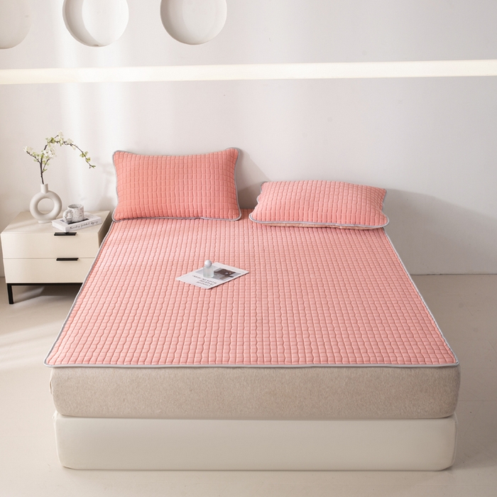 91家纺网 家纺一手货源 找家纺 麋兔 2026新款刺绣纯色氨纶凉感乳胶席子凉席 浅桔