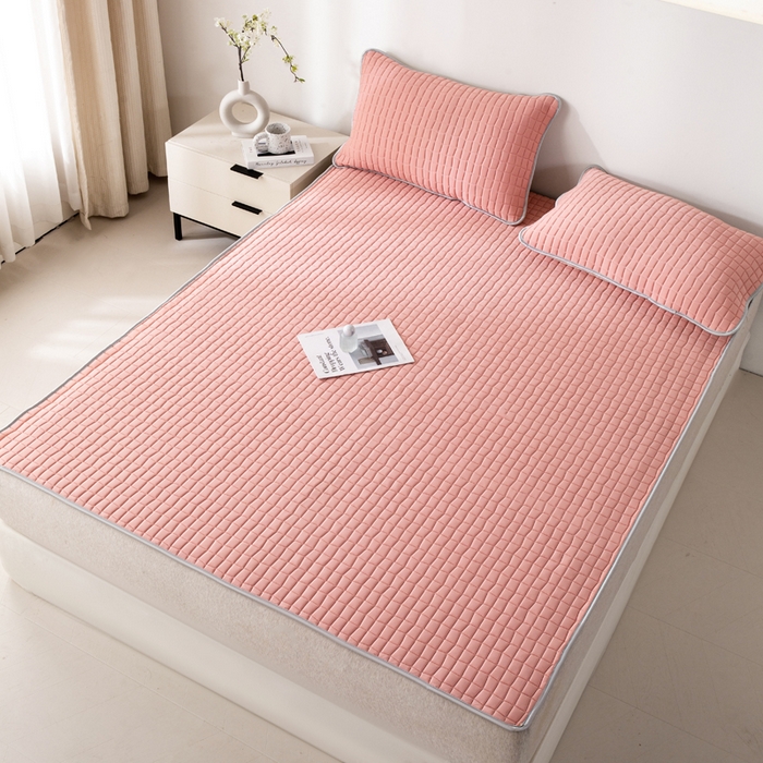 91家纺网 家纺一手货源 找家纺 麋兔 2026新款刺绣纯色氨纶凉感乳胶席子凉席 浅桔