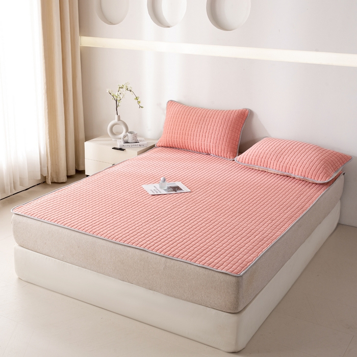 91家纺网 家纺一手货源 找家纺 麋兔 2026新款刺绣纯色氨纶凉感乳胶席子凉席 浅桔