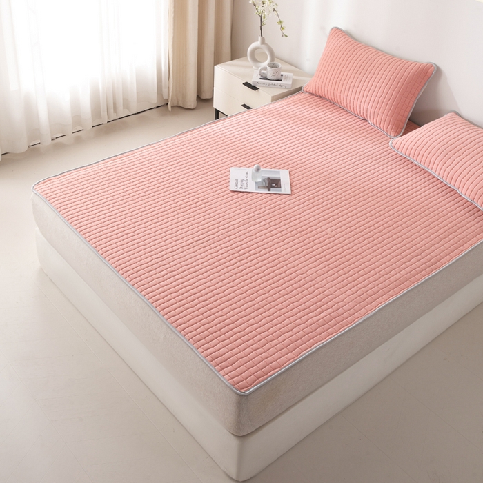 91家纺网 家纺一手货源 找家纺 麋兔 2026新款刺绣纯色氨纶凉感乳胶席子凉席 浅桔