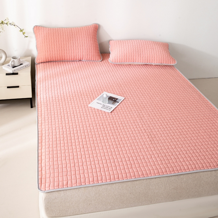 91家纺网 家纺一手货源 找家纺 麋兔 2026新款刺绣纯色氨纶凉感乳胶席子凉席 浅桔