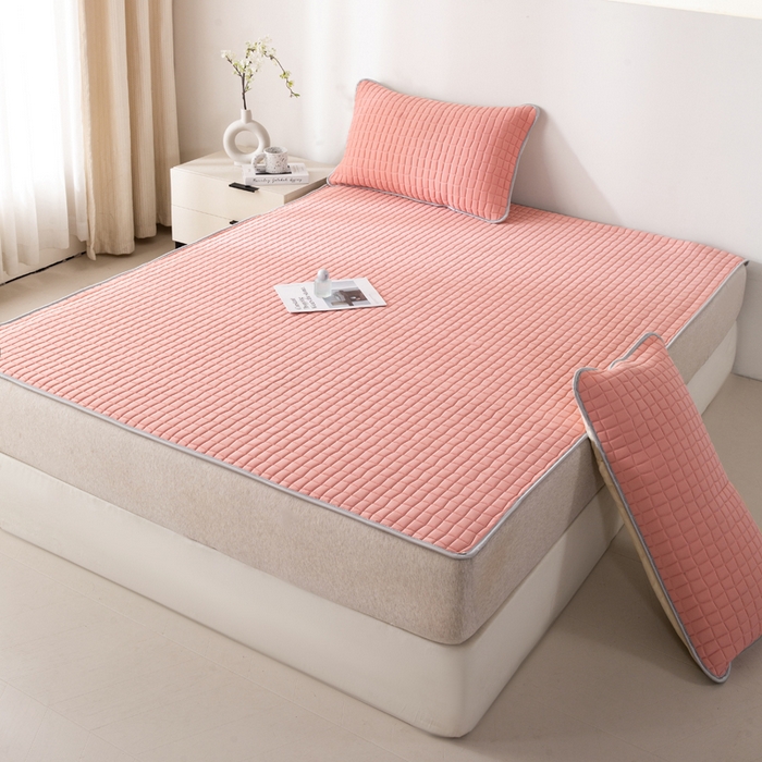 91家纺网 家纺一手货源 找家纺 麋兔 2026新款刺绣纯色氨纶凉感乳胶席子凉席 浅桔