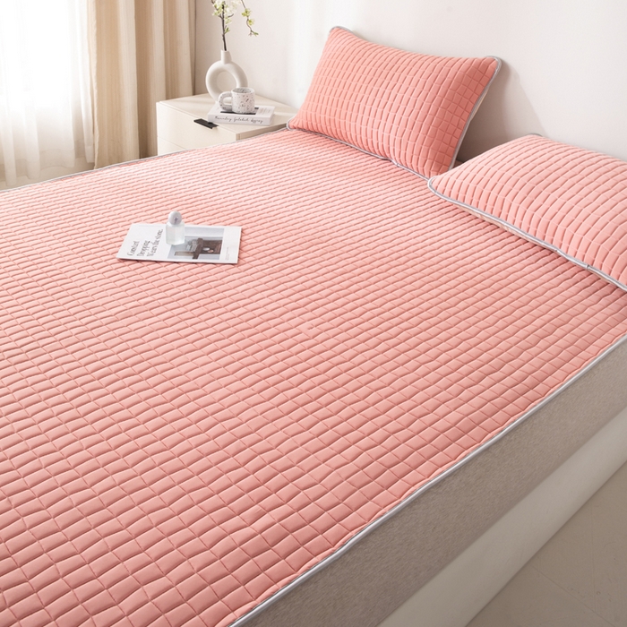 91家纺网 家纺一手货源 找家纺 麋兔 2026新款刺绣纯色氨纶凉感乳胶席子凉席 浅桔