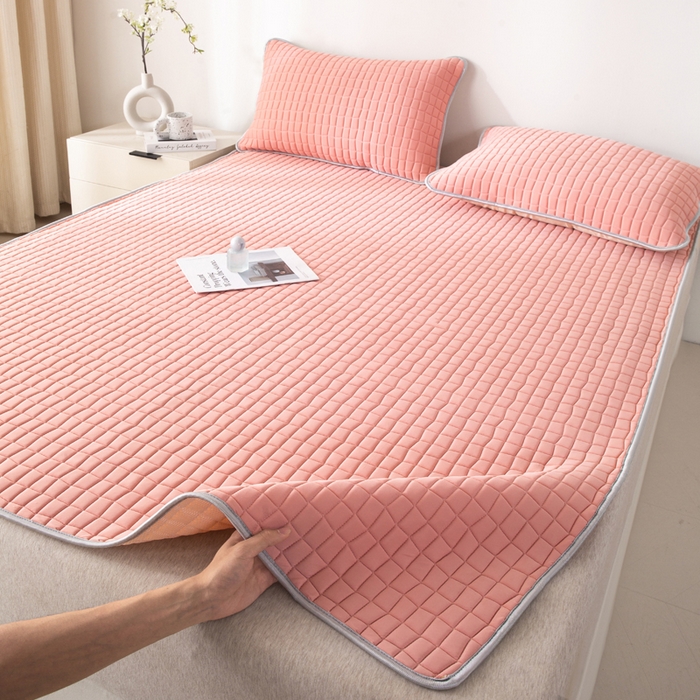 91家纺网 家纺一手货源 找家纺 麋兔 2026新款刺绣纯色氨纶凉感乳胶席子凉席 浅桔