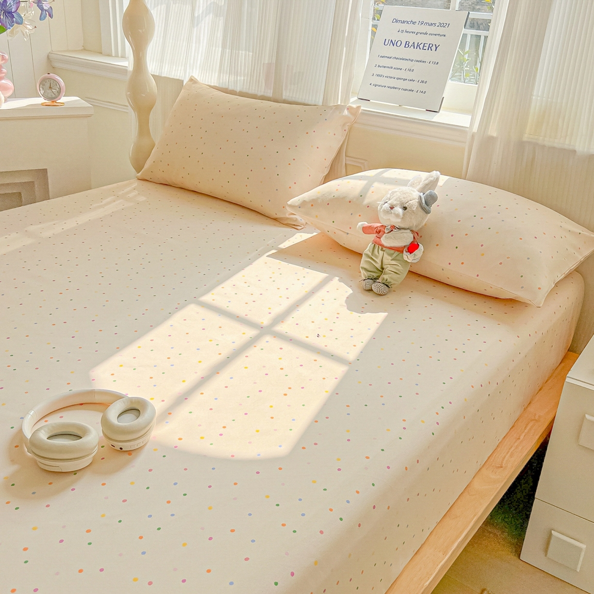 91家纺网 家纺一手货源 找家纺 韩巢家纺 2026新款老粗布床笠春夏季凉席席子热销款防滑床笠单件 波点世界【老粗布】