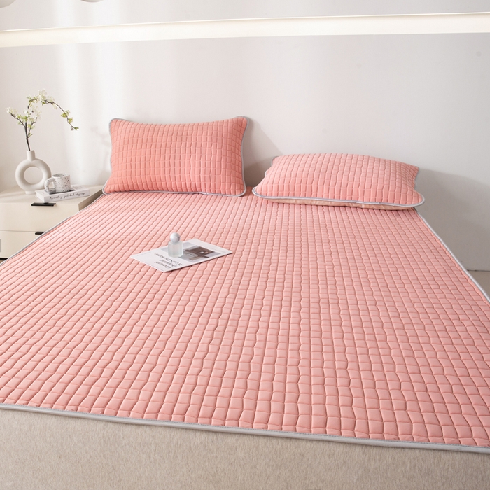 91家纺网 家纺一手货源 找家纺 麋兔 2026新款刺绣纯色氨纶凉感乳胶席子凉席 浅桔