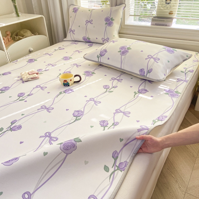 91家纺网 家纺一手货源 找家纺 麋兔 2026新款凉感小冰皮软席席子凉席 紫萝情书