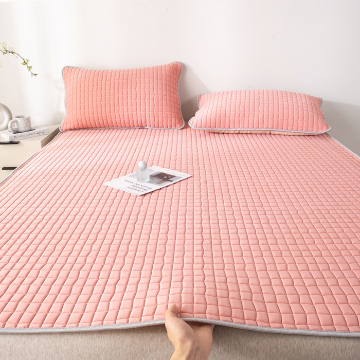 91家纺网 家纺一手货源 找家纺 麋兔 2026新款刺绣纯色氨纶凉感乳胶席子凉席 浅桔