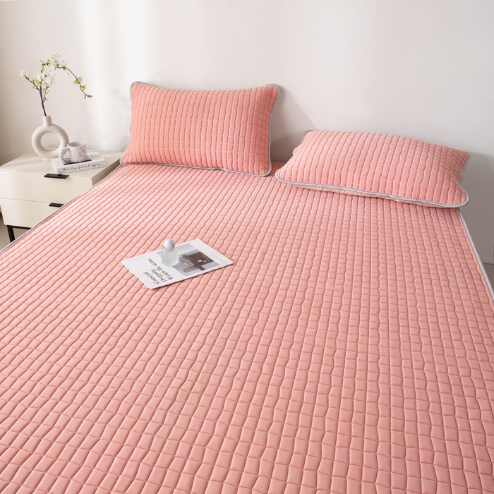 91家纺网 家纺一手货源 找家纺 麋兔 2026新款刺绣纯色氨纶凉感乳胶席子凉席 浅桔