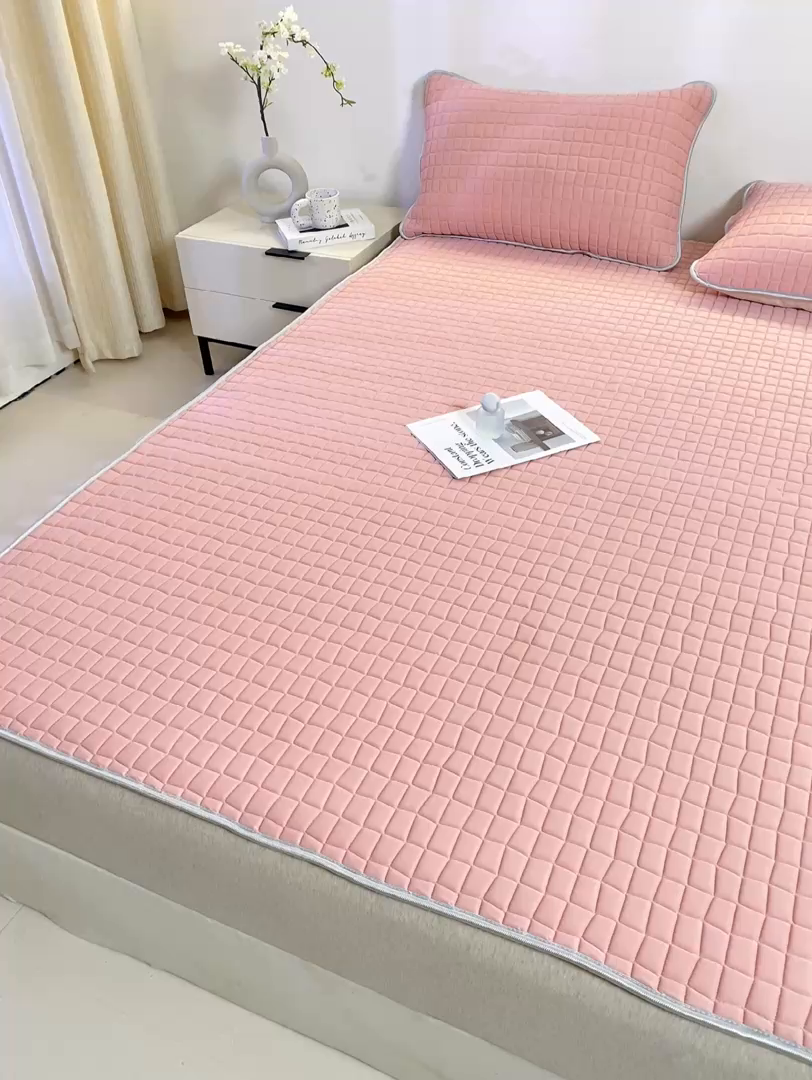 91家纺网 家纺一手货源 找家纺 麋兔 2026新款刺绣纯色氨纶凉感乳胶席子凉席 浅桔