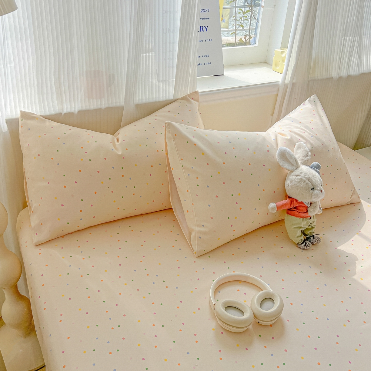 91家纺网 家纺一手货源 找家纺 韩巢家纺 2026新款老粗布床笠春夏季凉席席子热销款防滑床笠单件 波点世界【老粗布】