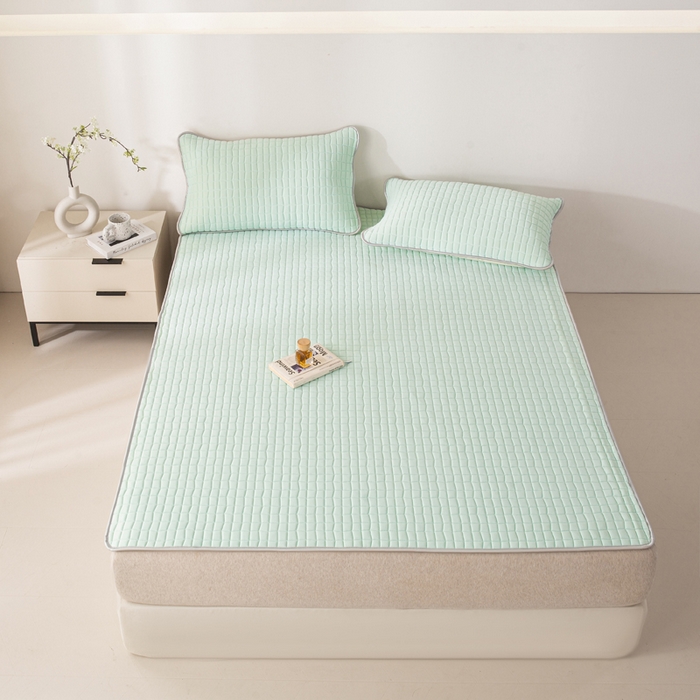 91家纺网 家纺一手货源 找家纺 麋兔 2026新款刺绣纯色氨纶凉感乳胶席子凉席 浅兰