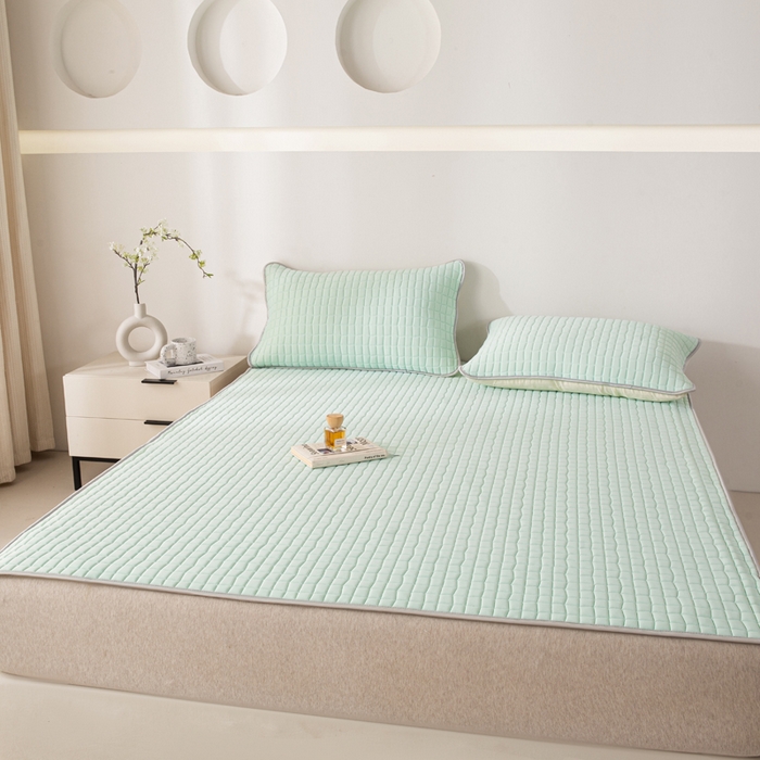 91家纺网 家纺一手货源 找家纺 麋兔 2026新款刺绣纯色氨纶凉感乳胶席子凉席 浅兰