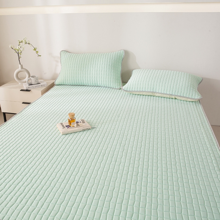 91家纺网 家纺一手货源 找家纺 麋兔 2026新款刺绣纯色氨纶凉感乳胶席子凉席 浅兰